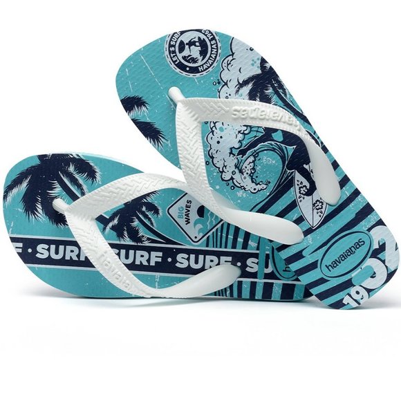 NWT HAVAIANAS LITTLE BOYS SIZE 10C 11/12C BLUE BIG WAVES SURF FLIP FLOPS - Picture 1 of 4